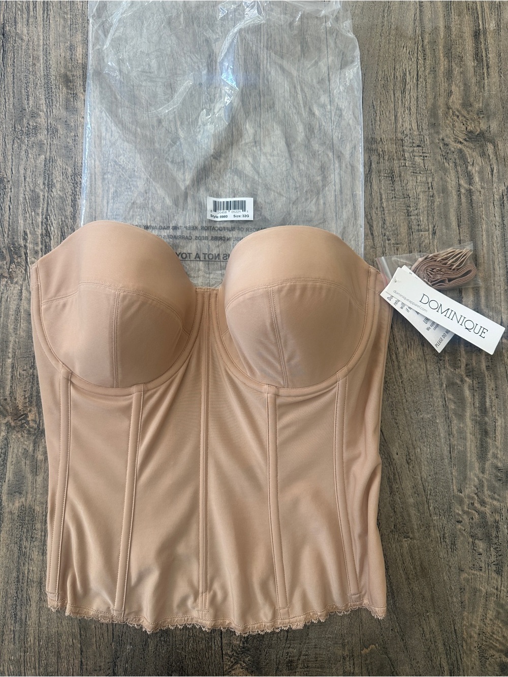 Dominique Low Back Strapless Longline Bustier - Nude/Mocha- size 32G